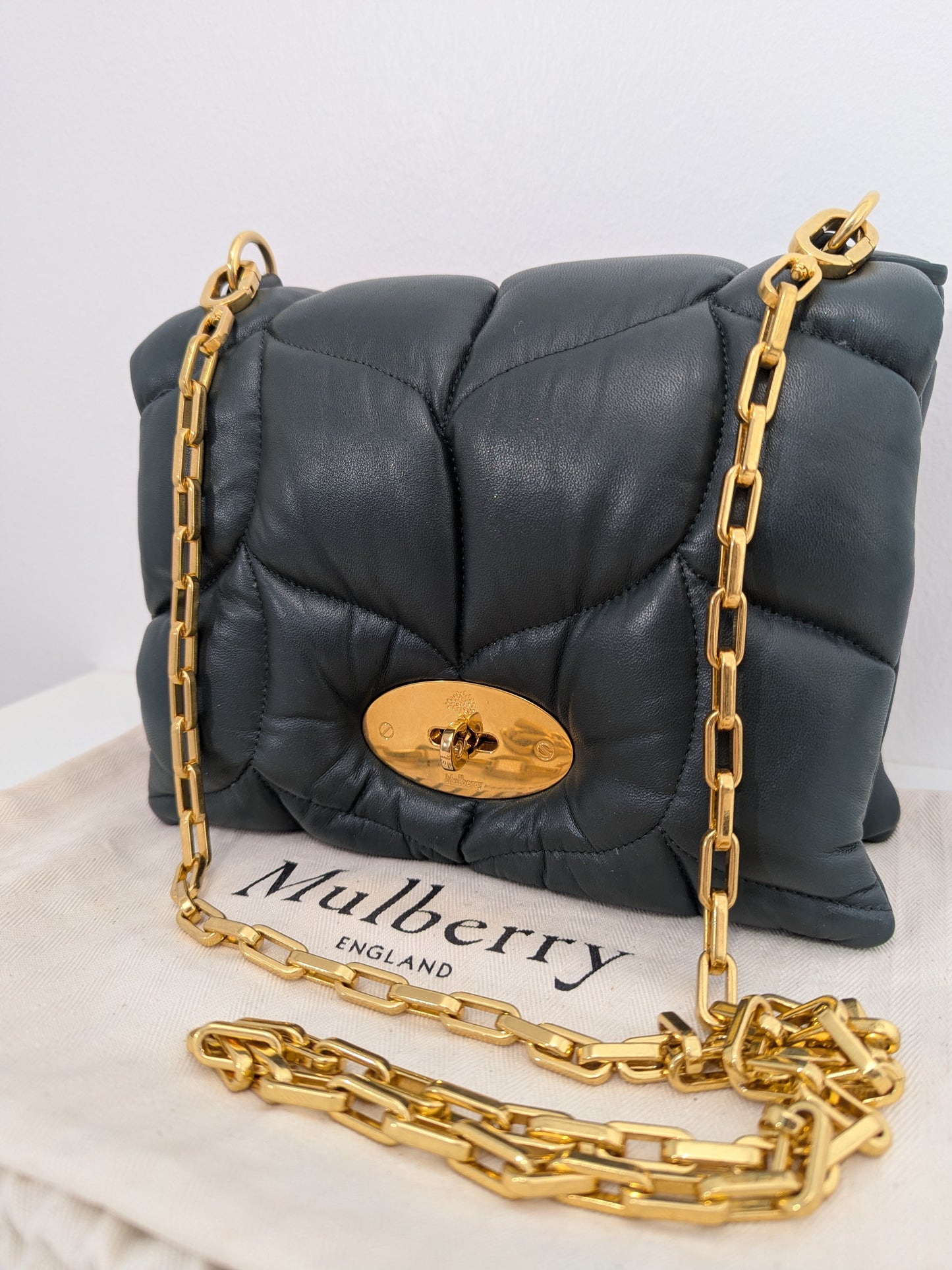 Mulberry Little Softie Pillow in Dark Green Quilted Nappa shoulder bag (RRP £1150)