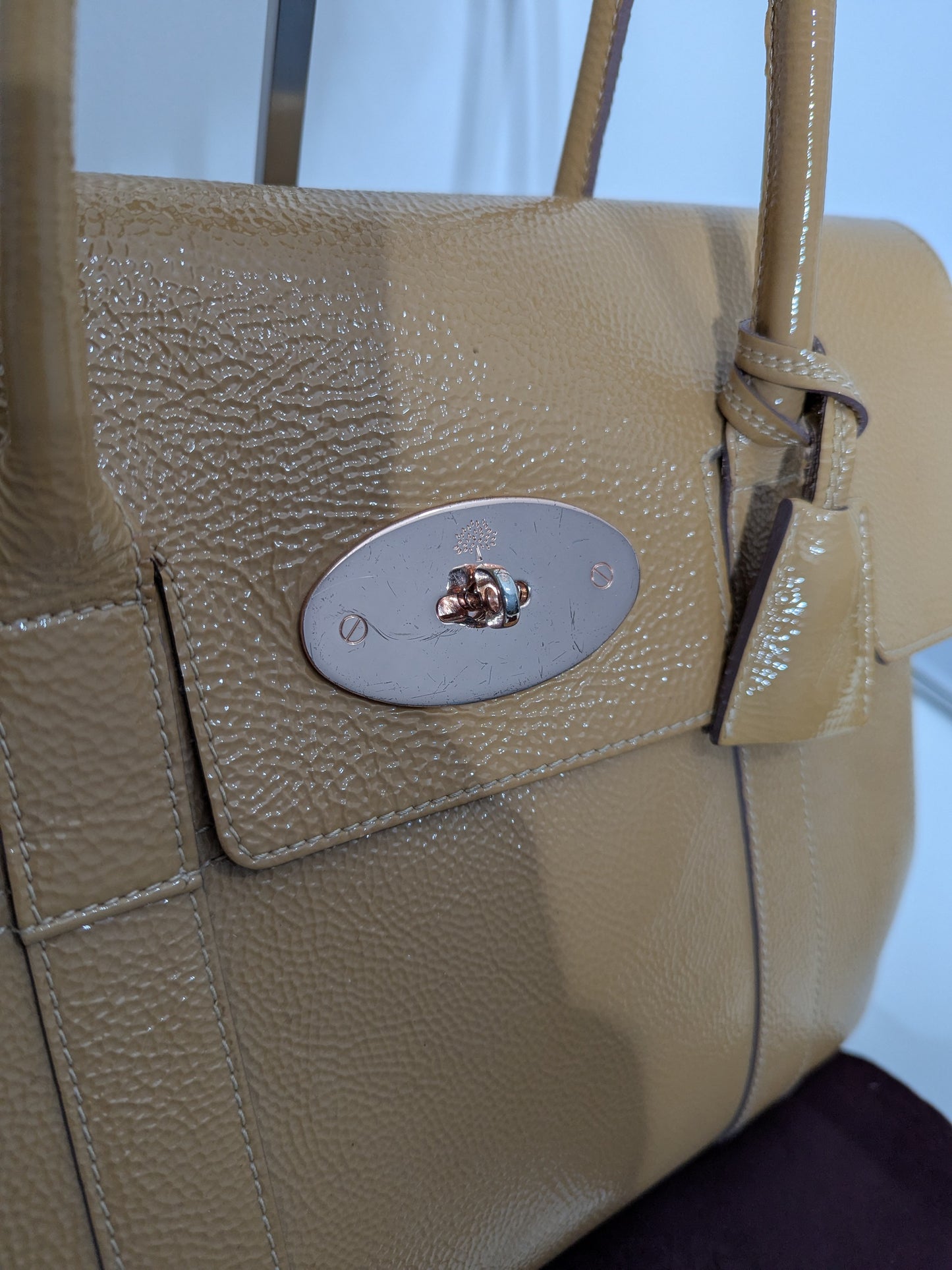 Mulberry Beige Patent Leather Bayswater Satchel bag